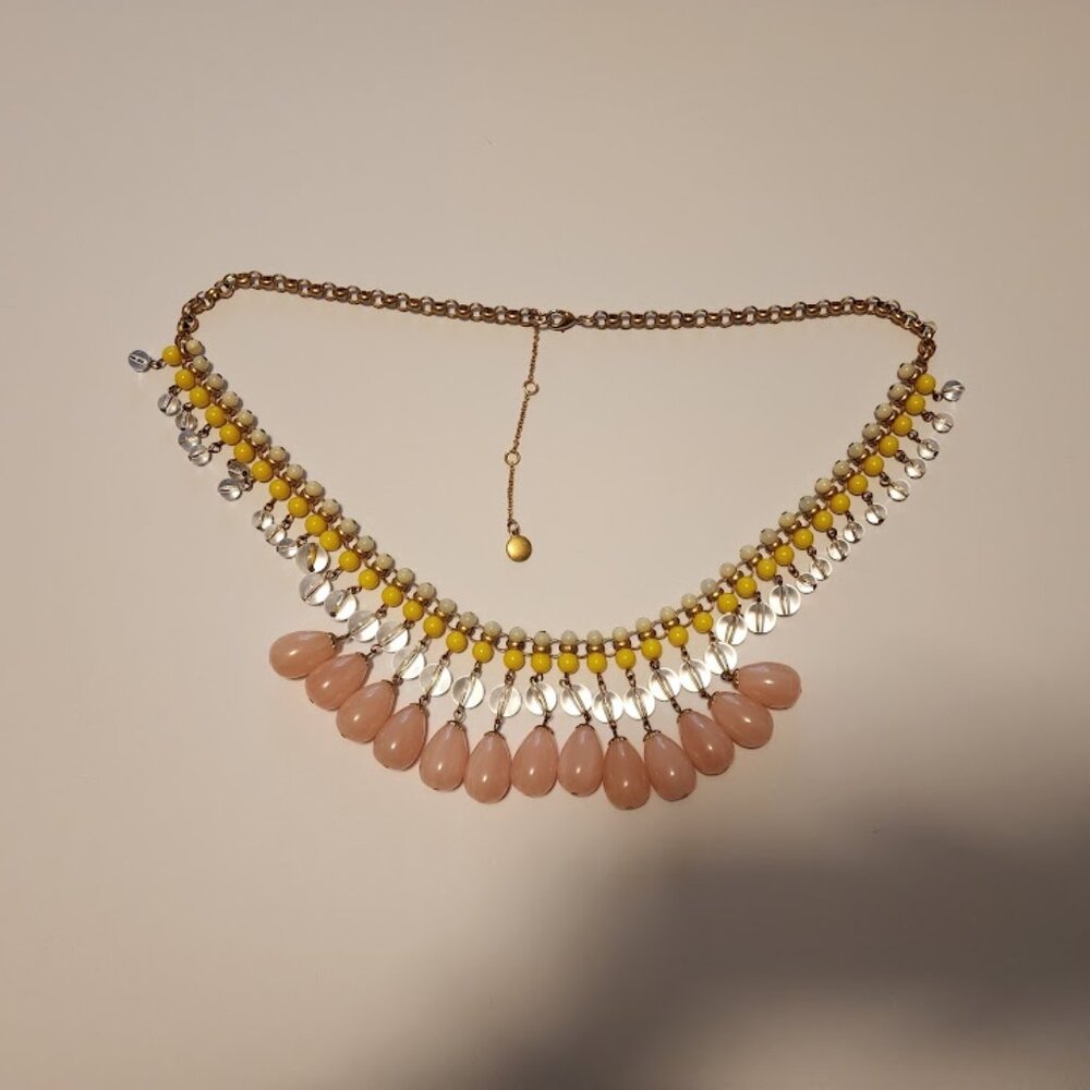 J. Crew Beaded Pink and Yellow Statement Bib Necklace